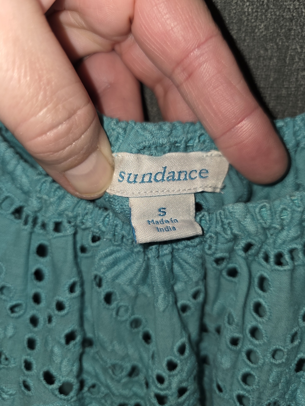 Sundance Turquoise Eyelet/ Tie On Each Arm Off-Shoulder Top Size Small PTP 23in - Picture 4 of 6